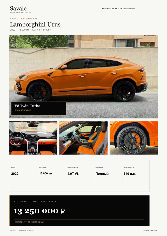 Карточка Lamborghini Urus